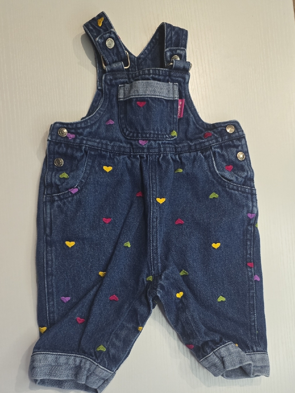 Vintage Baby Girls Embroidered Heart Denim Overalls Carters 3-6 Months EUC